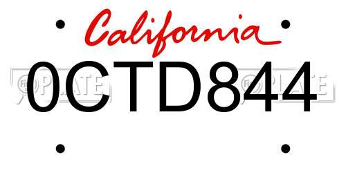 0CTD844 California License Plate