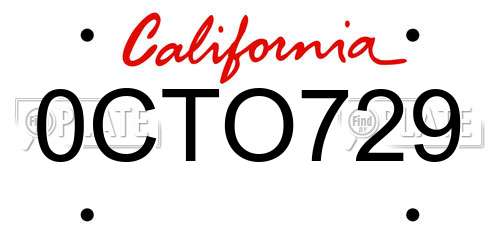 0CTO729 California License Plate