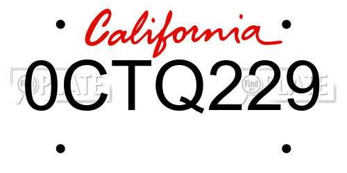 0CTQ229 California License Plate
