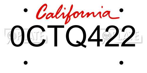 0CTQ422 California License Plate