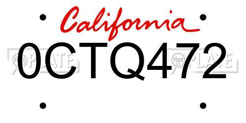 0CTQ472 California License Plate