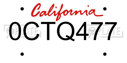 0CTQ477 California License Plate