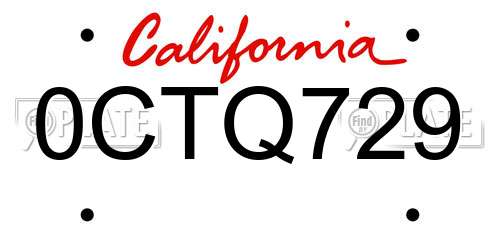 0CTQ729 California License Plate
