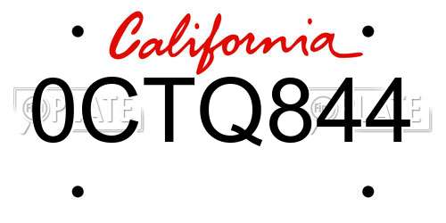 0CTQ844 California License Plate