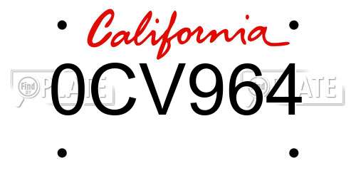0CV964 California License Plate