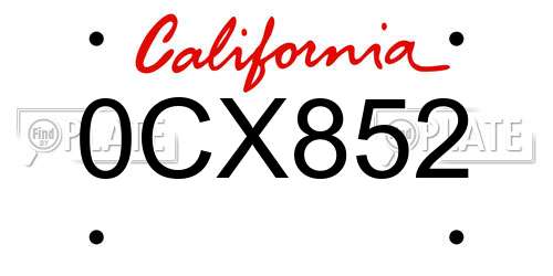 0CX852 California License Plate