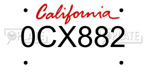 0CX882 California License Plate