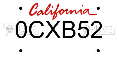 0CXB52 California License Plate