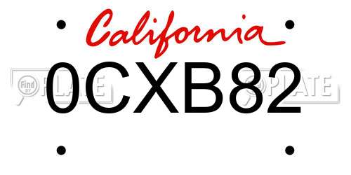 0CXB82 California License Plate