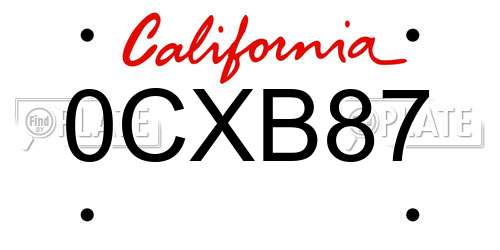 0CXB87 California License Plate