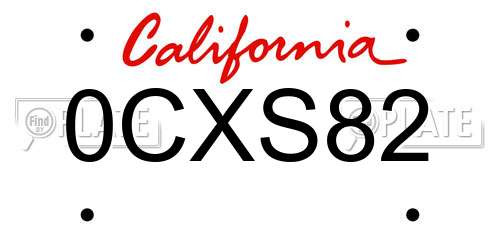 0CXS82 California License Plate