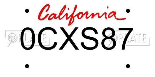 0CXS87 California License Plate
