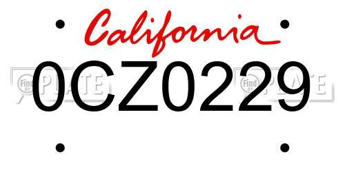 0CZ0229 California License Plate