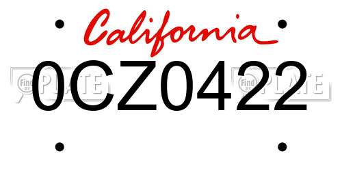 0CZ0422 California License Plate