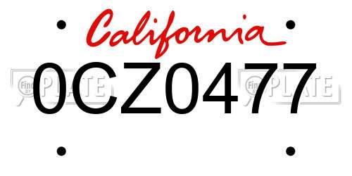 0CZ0477 California License Plate