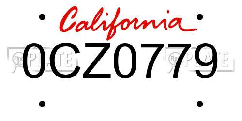 0CZ0779 California License Plate
