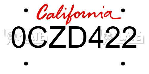 0CZD422 California License Plate