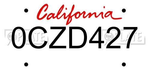 0CZD427 California License Plate