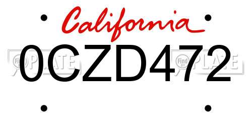 0CZD472 California License Plate