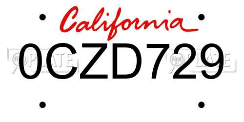 0CZD729 California License Plate