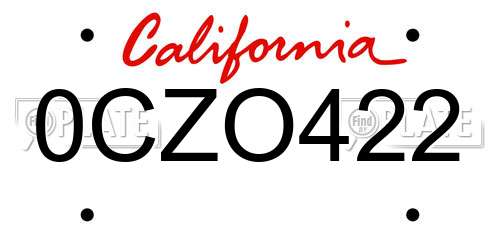 0CZO422 California License Plate