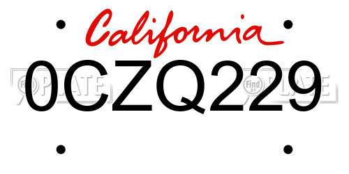 0CZQ229 California License Plate