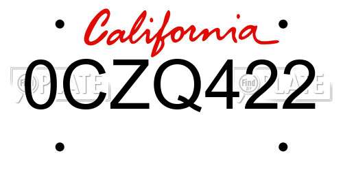 0CZQ422 California License Plate