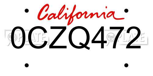 0CZQ472 California License Plate