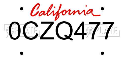 0CZQ477 California License Plate