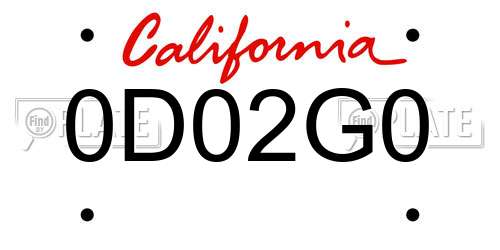 0D02G0 California License Plate