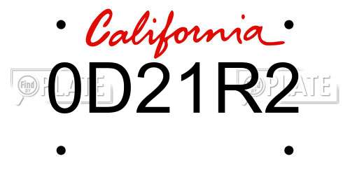 0D21R2 California License Plate