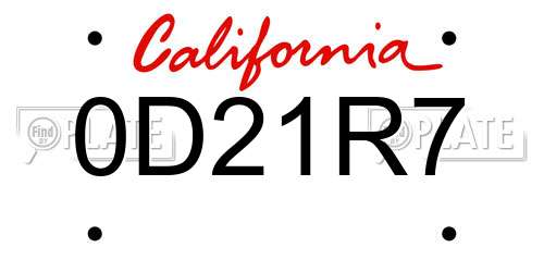 0D21R7 California License Plate