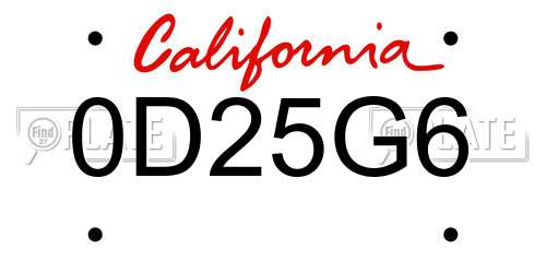 0D25G6 California License Plate