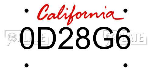 0D28G6 California License Plate