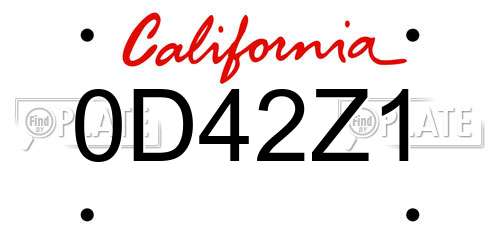 0D42Z1 California License Plate