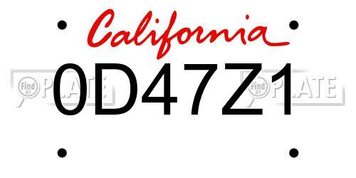 0D47Z1 California License Plate
