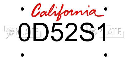 0D52S1 California License Plate