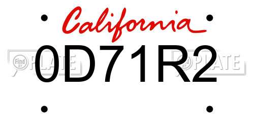 0D71R2 California License Plate