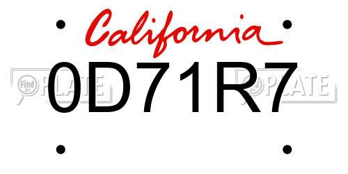 0D71R7 California License Plate