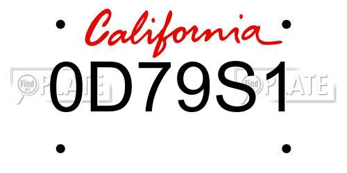 0D79S1 California License Plate