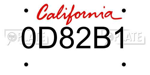 0D82B1 California License Plate