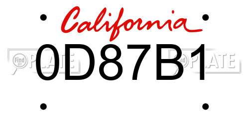 0D87B1 California License Plate