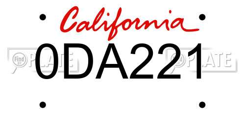 0DA221 California License Plate