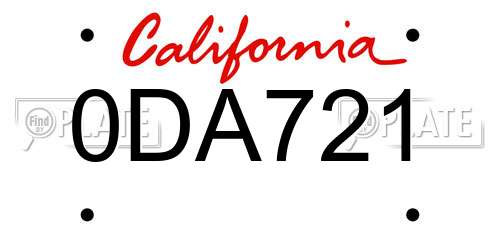 0DA721 California License Plate
