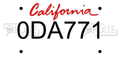 0DA771 California License Plate