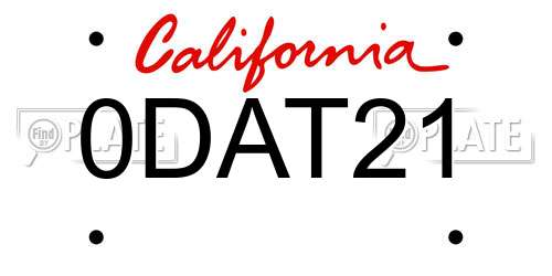 0DAT21 California License Plate