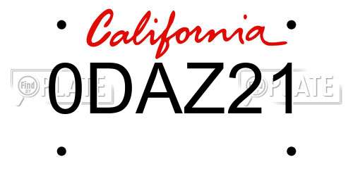 0DAZ21 California License Plate