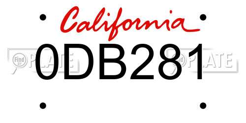 0DB281 California License Plate