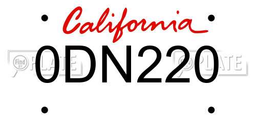 0DN220 California License Plate