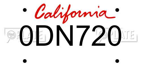 0DN720 California License Plate